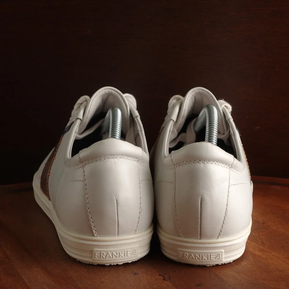 Frankie4 Sneakers Womens SZ 12 White Gold Elena II Leather Classic Casual Shoes